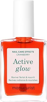 Manucurist Active Glow Cranberry Nail Concealer Strengthening Polish | Clear coral glow nail polish with vegan plant-based formula for stronger-looking nails. Made in France