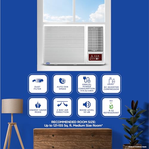Image of Carrier 1.5 Ton 5 Star Inverter Window AC(Copper,High Density Filter for Dust Filtration, 2Way Air Directional Control, Estra EXi -CIW18SC5R32F0,White)