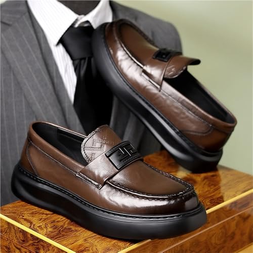Men's Spring Slip-On Loafers Handmade British Style Business Casual Leather Shoes Thick Sole Height Increasing Comfortable Oxfords3