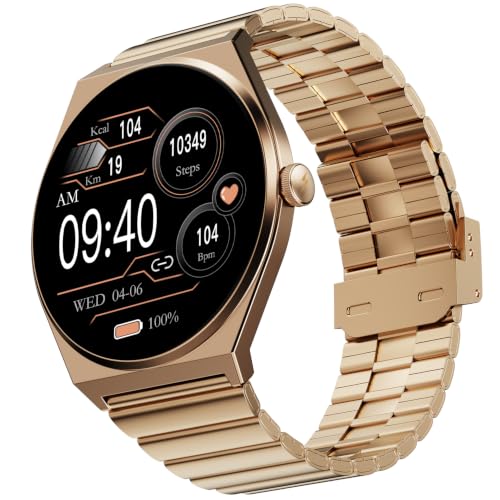 Image of Fire-Boltt Phoenix Nova Smartwatch 1.43 inch Slim Super AMOLED Display, 466x466 Pixel Always-On Display, Bluetooth Calling, Health Tracker for Men & Women Imperial Gold