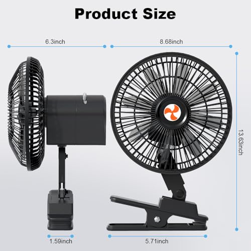 12 Volt Oscillating Fan, Portable Car Fan Wide-Bound Cooling Ventilation, Car DC Clip Fan, Truck, RV, Automotive 12v Fan