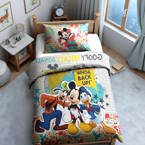 Image of Sassoon Disney Mickey Mouse (Backup) Digital Printed, Cotton Single Bedsheet, 300 TC, 1 Pillow Cover, Fade Resistant, Bedsheet for Kid's Bedroom, (1.50m X 2.35m)