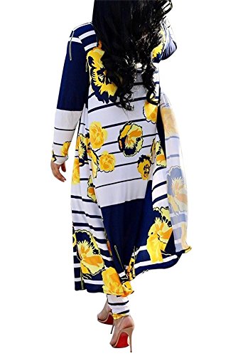 Womens Floral Print Long Sleeve Cardigan Cover Up Long Pants 2 Piece Outfits Set Yellow #TOP1