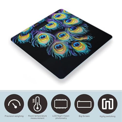 Balanza digital de baño con diseño de plumas de pavo real miniatura 3