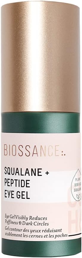 Biossance Squalane + Peptide Eye Gel - Ultra-Hydrating Under Eye Cream - Reduces Puffiness & Dark Circles - Eye Wrinkles Repair Moisturizer- Anti Aging & Hydrating, Day & Night Cream - 0.5oz