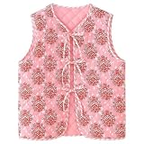 Yimoon Women's Cropped Quilted Vest Floral Printed Puffer Vest Lightweight Sleeveless Tie Front Padded Gilet Outwear(Pinkfloral-M)
