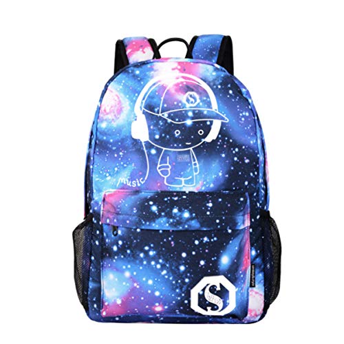 TOPWA Mochila Escolar con Dibujos Animados Luminosos Galaxy Mochila con Carga USB Mochila de Hombro portátil Bolsa de Viaje para niños niñas Adolescentes