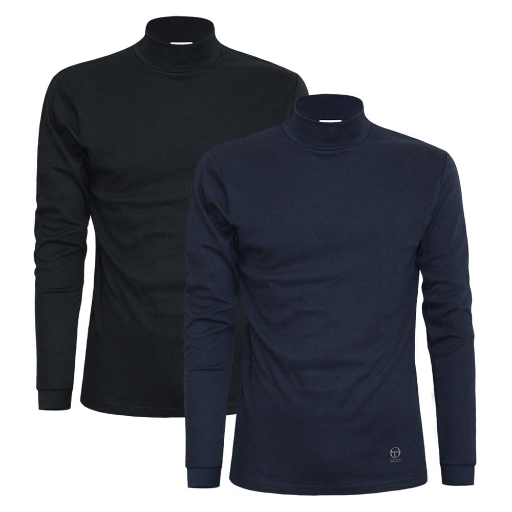 Sergio Tacchini Men's Assorted (Blue X 1, Black X 1) Turtleneck Sweater Warm Cotton Turtleneck Sweater, Xxl