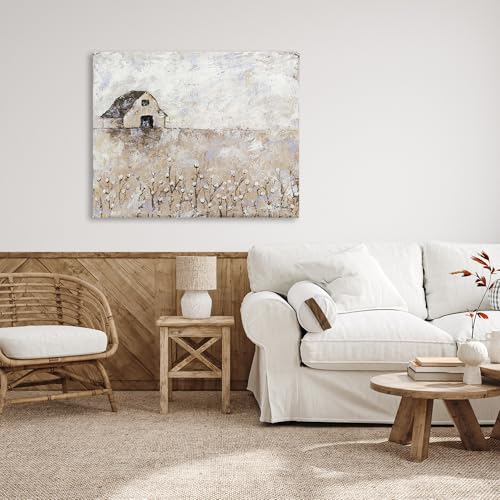 Image of 'White Barn Distressed Landscape'| Canvas Art | Stupell Industries | 48 x 36 Inches, Easy to Hang and Sturdy, Made in USA, by Britt Hallowell