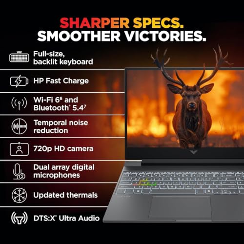 Image of HP Victus Gaming Laptop, Intel Core 5 210H, 4GB RTX 3050 A (24GB DDR5, 512GB SSD) FHD, 144Hz, 300 nits, IPS, 15.6'' /39.6 cm, Win11, M365* Office24, Mica Silver, 2.29kg, fa2500TX, Backlit,