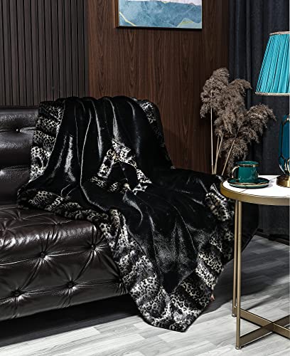 Inchgrass Leopard Stitching Luxury Soft Faux Fur Blanket Plush Elegant With Double-Sided Mink Throw Blanket Sofa Chair Sofa Living Room Birthday Gift Home Decoration (50"X60", Leopard Square) #TOP5