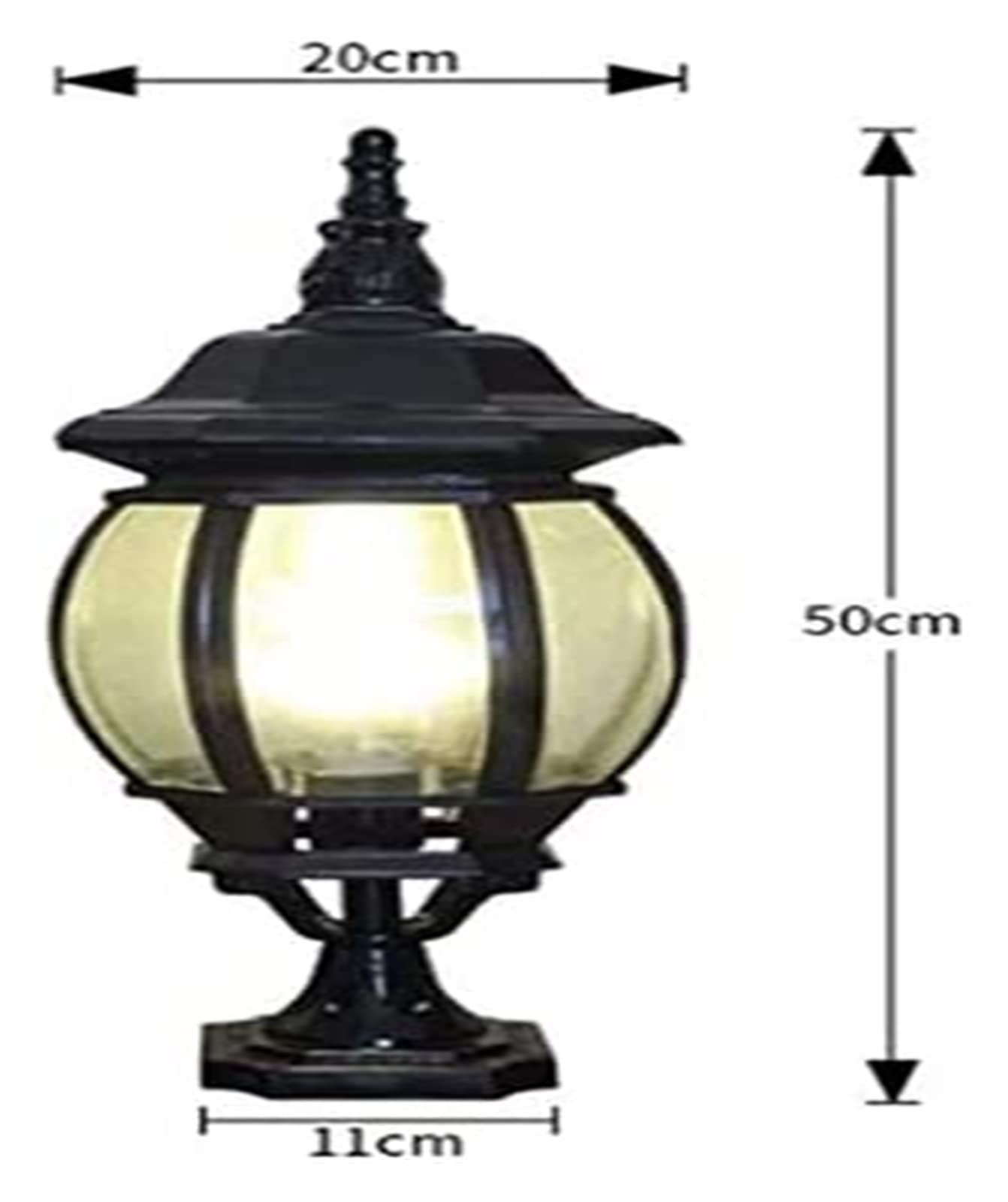 Lampada da cortile Lampada da palo nera Lampada da colonna classica, impermeabile IP54 Lanterna da esterno a colonna Palo in alluminio pressofuso antiruggine = Lampada da giardino Paesaggio Street