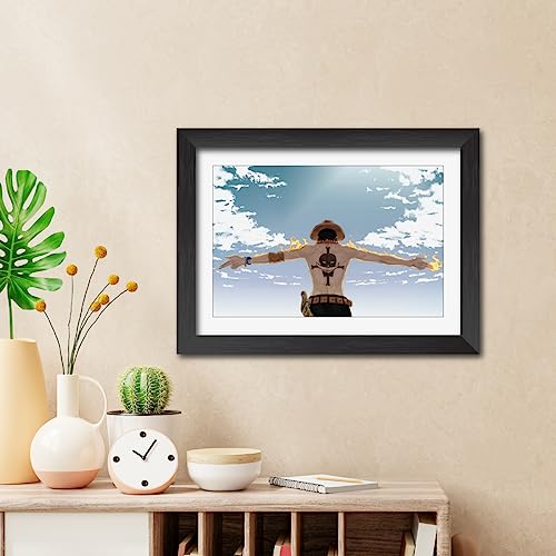 Image of TenorArts Portgas D. Ace Poster One Piece Anime Laminated Photo Frame Painting with Matt Finish Black Textures (12inches x 9inches)
