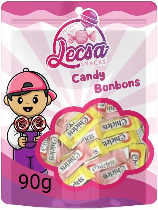 Chiclets Adams Chewing Gum (90g) - Classic Assorted Flavors - mixed Flavours, Tutti-Frutti and Mint - Adams Chiclets - Imported from Brazil by Lecsa Specialty Snacks (approximately 30 units)