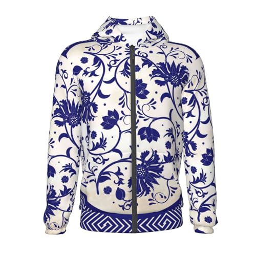 Blue And White Porcelain Pattern Kids Pullover Hoodies Boys Zip Up Sweatshirts Girls Athletic Clothes with Pocket2