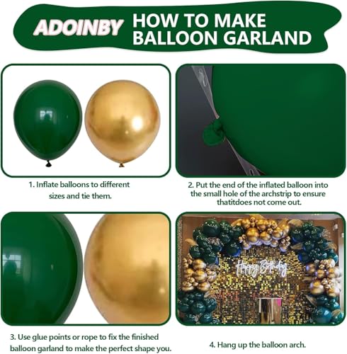 Image of Green and Gold Balloon Arch Kit, Dark Emerald Green Hunter Forest Sage Green Metallic Gold Balloon Garland kit, 18 12 10 5 Inch Balloons for Birthday Wedding Jungle Safari Party Decorations