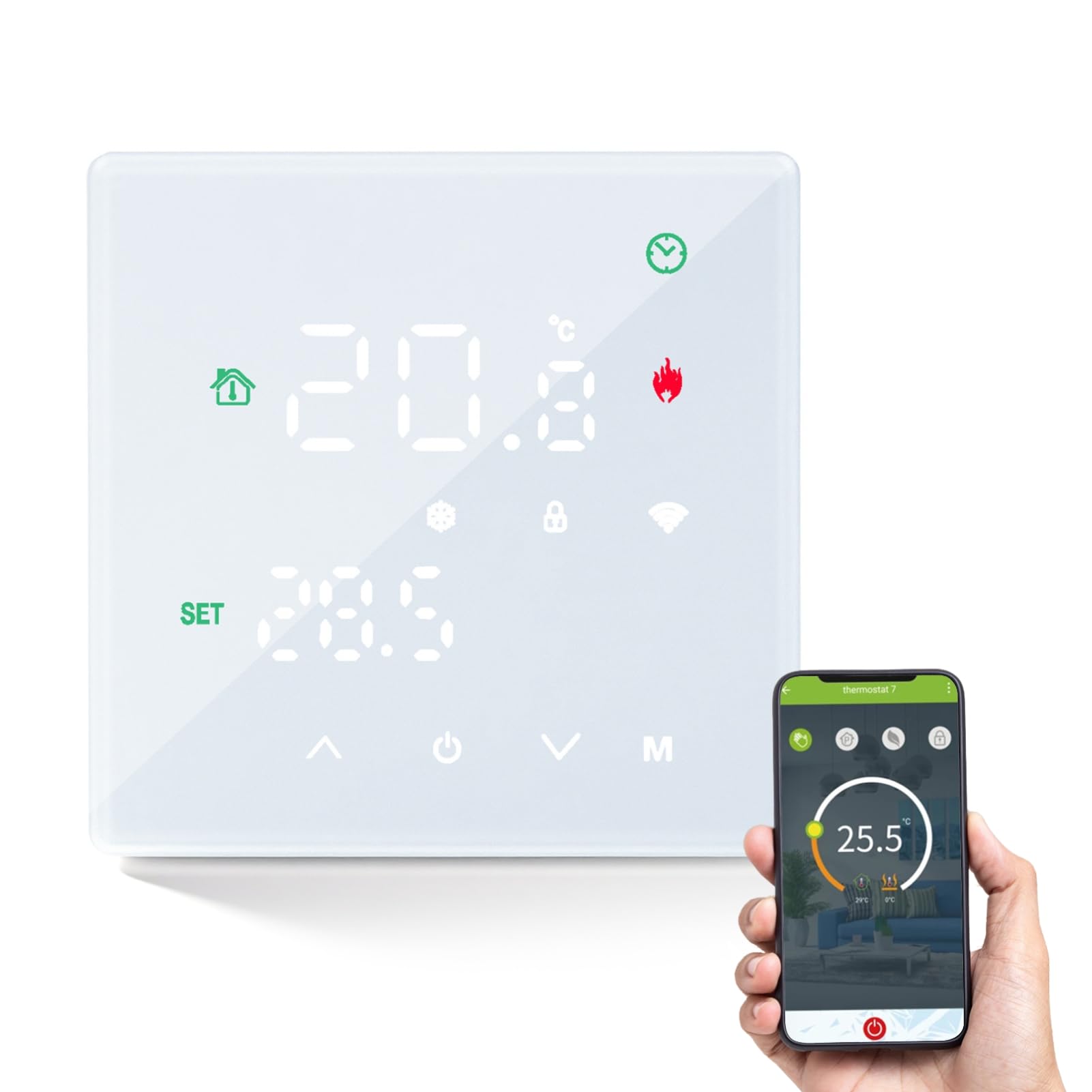 Termostato Wifi 5A Batteria, Termostato Caldaia Smart 2 Fili Cronotermostato Digitale Per Caldaia A Gas, Thermostat Ambiente Unterstützung Für Google Assistant Und Alexa Bianco