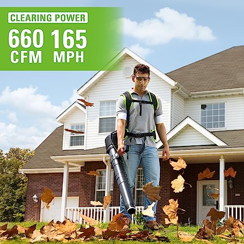Image of Greenworks 40V (165 MPH / 660 CFM / 75+ Compatible Tools) Cordless Brushless Backpack Leaf Blower, 8.0Ah Battery and Charger Included, Green
