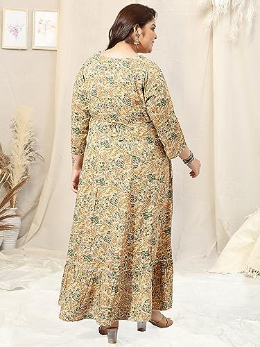 Image of MIRCHI FASHION Women Cotton Regular Plus Size Embroidered Printed Anarkali Kurti