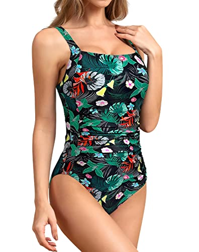 Image of Upopby Women's Vintage Padded Push up One Piece Swimsuits Tummy Control Bathing Suits Plus Size Swimwear