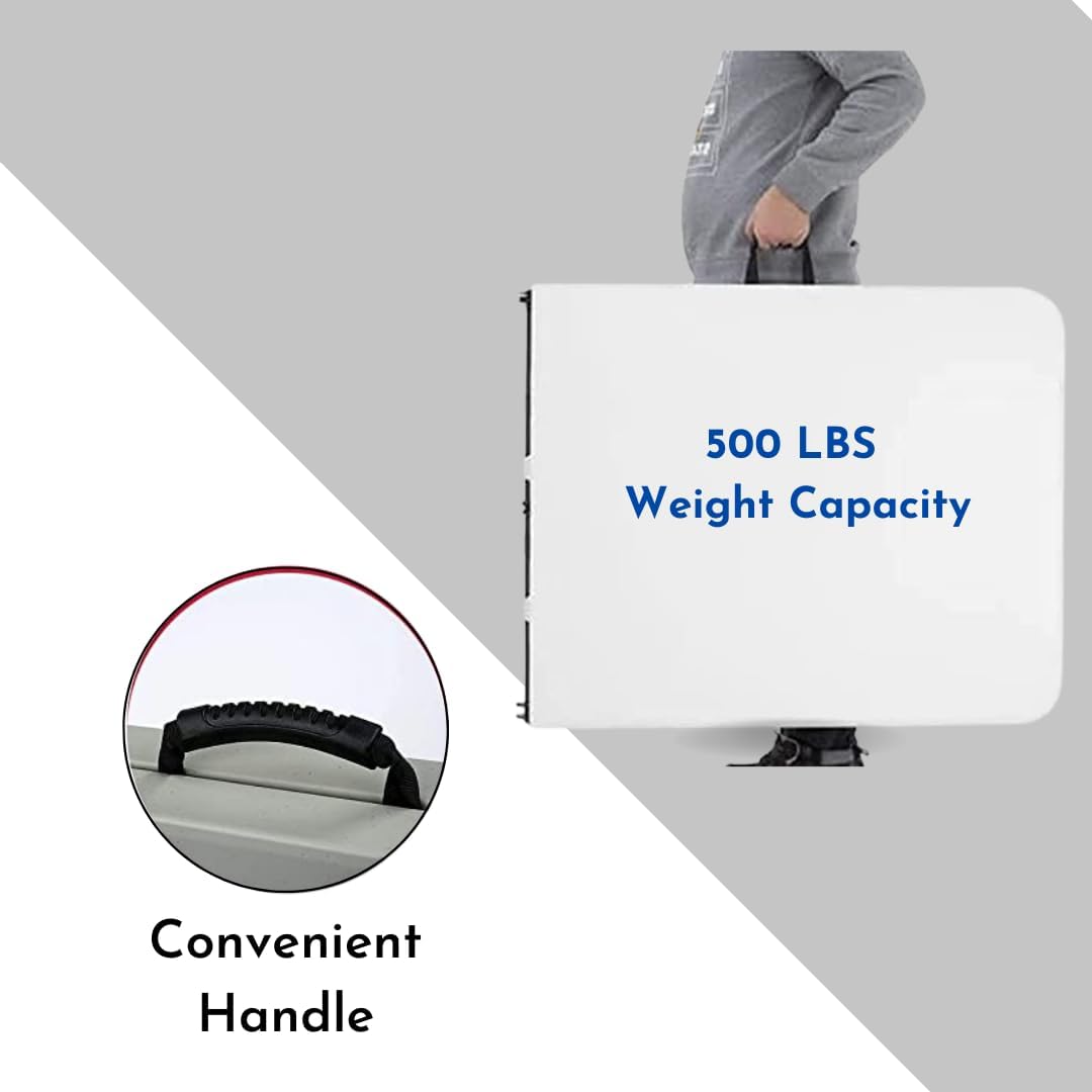 Fold Up Table – 6 ft Plastic Folding Table for Picnics, Parties, Camping – Outdoor Table with Carrying Handle – Bi-Fold Rectangular Design – Lightweight and Durable (1)