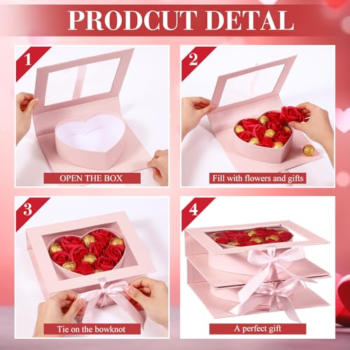 Mooliwe 6 Pack Mother's Day Heart Shaped Flower Gift Box Treat Fillable Gift Packaging Boxes with Ribbon Heart Cardboard Fillable Flower Present Box for Wedding Birthday Love Favors by Mooliwe - Image 5