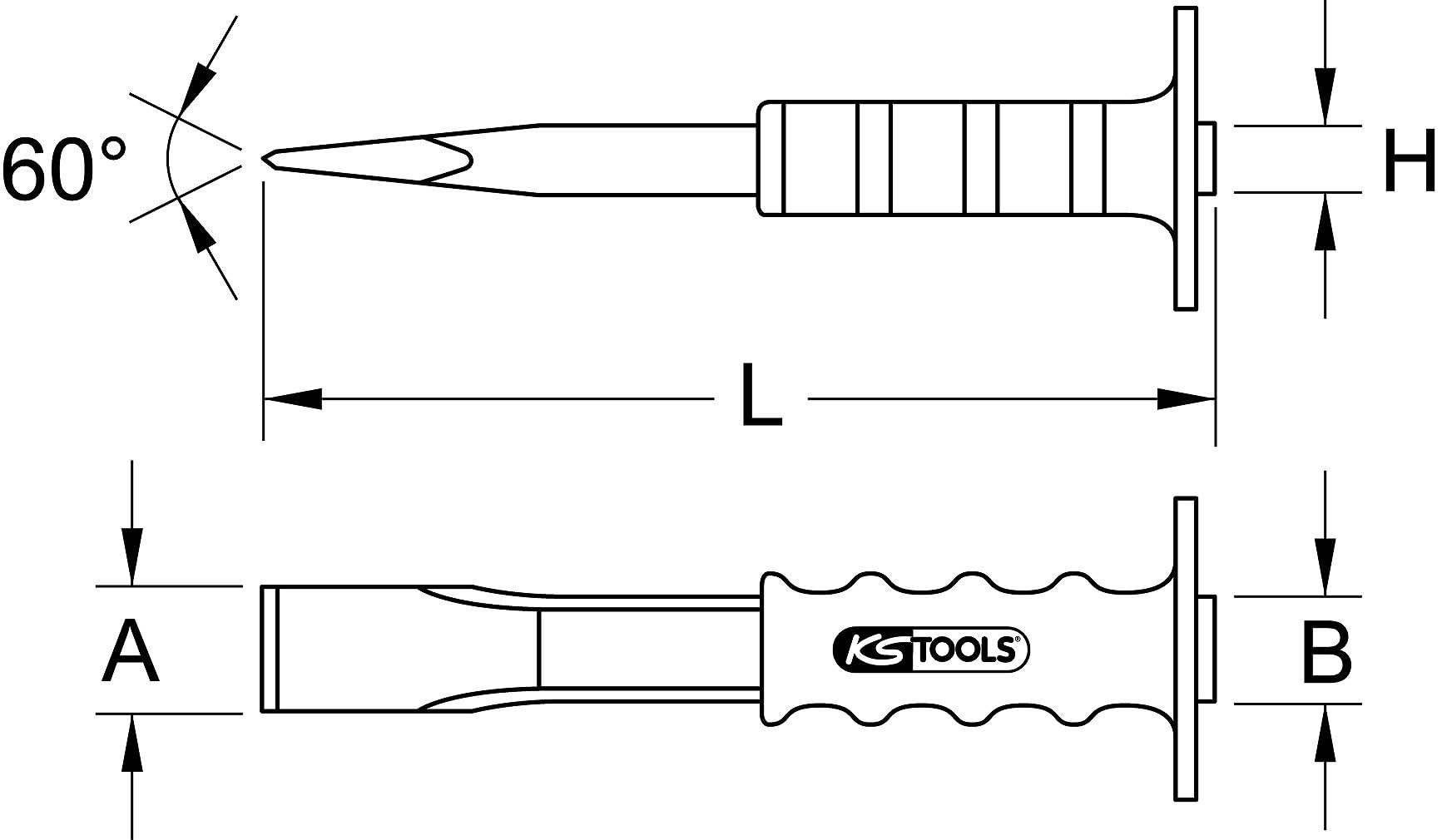 KS Tools 162.0208 Scalpello per Muratori con Impugnatura di Protezione, 33X800 mm, Ovale