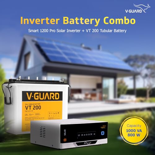 Image of V - Guard Smart Inverter & Battery Combo (Smart Pro 1200 S Solar Inverter with VT 200 (200Ah Tall Tubular Battery)) for Home, Office & Shops