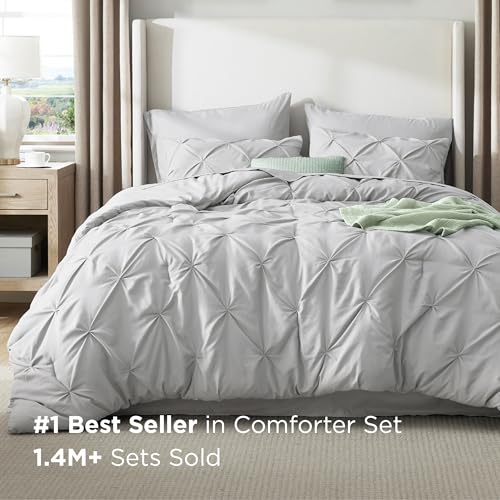 Image of Bedsure Twin XL Comforter Set Light Grey - Dorm Room Essentials, Extra Long Twin XL Bedding Set with Sheets, All Season Down Alternative Comforter with Sheets, Pillowcase & Sham