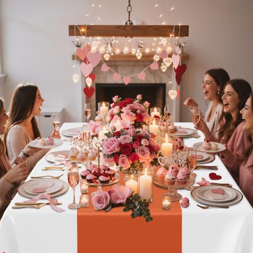 Image of Smiry Plastic Table Cloth Disposable 4 Pack, 54 x 108 Inch Rectangle Waterproof Tablecloth, Printed Gold Table Runner Style for Birthday Weeding, Party Decorations, Sturdy, White and Rust