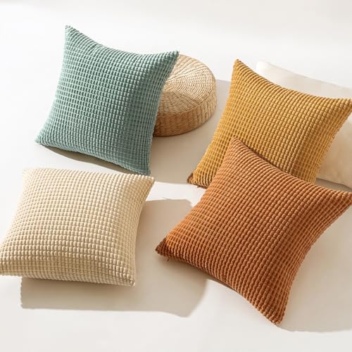 MIULEE Boho Farmhouse Decorative Pillow Covers 22x22 Inch Set of 4 Rustic Modern Fall Home Decor Couch Home Decor Couch Throw Pillows Summer Corduroy Pillowcases for Sofa Living Room Bed Orange/Teal