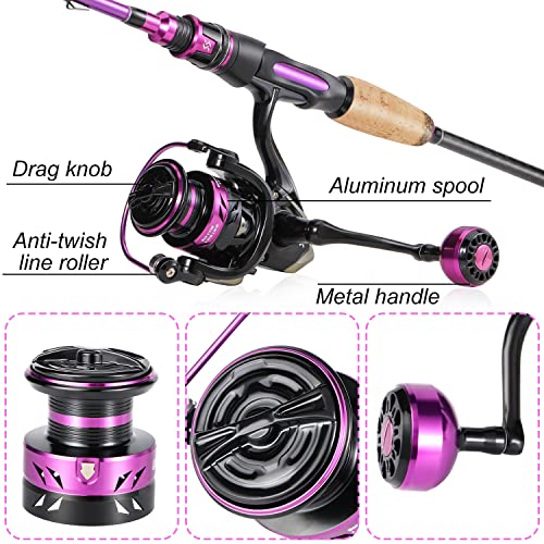 Sougayilang Fishing Pole, Spinning Fishing Rod and Reel Combo, 2Pcs Fishing Rod Combo-Purple-6.9ft and 2000 Spinning Reel - Image 6