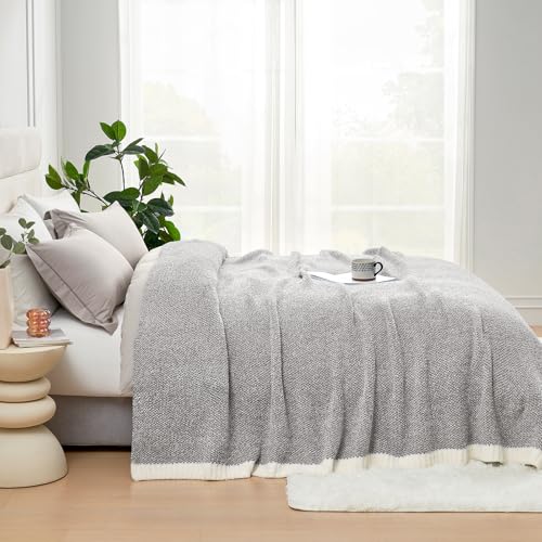 Image of Snuggle Sac Queen Size Bedding Blanket Grey Color, Super Soft Warm Blankets for Bed, Living Room, Luxurious Microfiber Blanket Dupes, Heather Grey, 90x90 inches