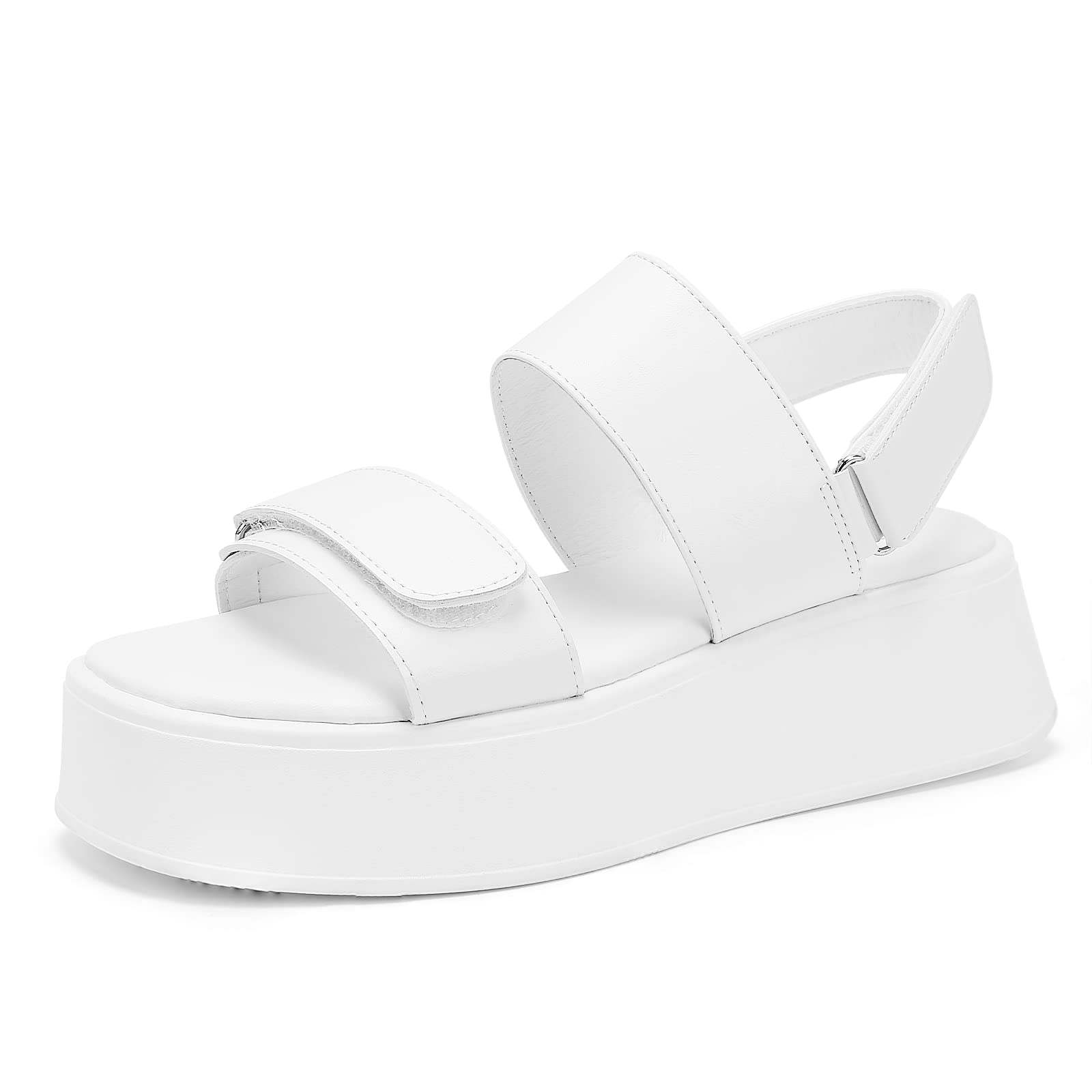 Photo 1 of Meiiei Women's PLatform Sandals,Velcro Strap Flatform Sandals Open Toe Casual Low Wedges Sandal Two Band Summer Sandals 6 White