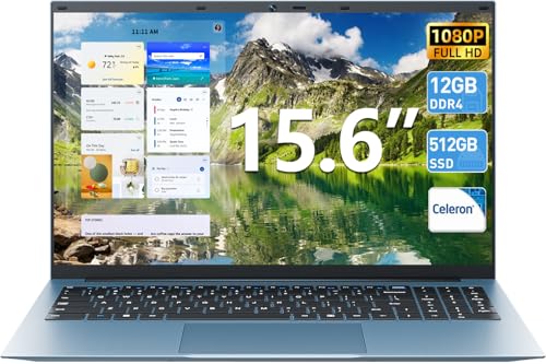 SGIN Laptop Computer, 12GB RAM 512GB SSD, 15.6 Inch Ordinateur Portable, Celeron N5095 Quad-Core,...