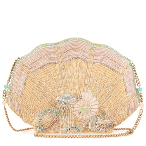 Image of Mary Frances Ebb & Flow Beaded Seashell Crossbody Clutch Handbag, Multi