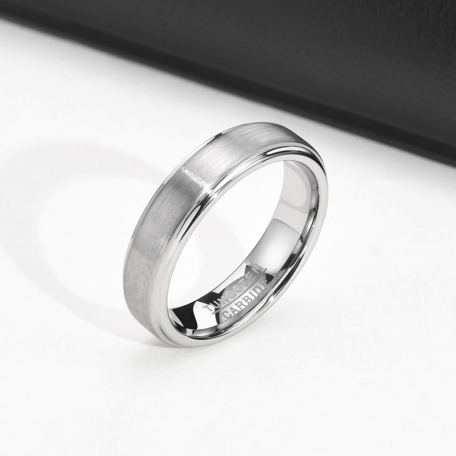 Daesar Bague Couple Fiançailles, Alliance Bague Femme et Homme Tungstène Mat Brossé 5MM Ronde Bague de Promesse Argent