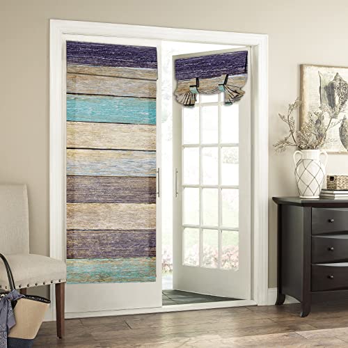 BEMIGO Door Curtains for Door Windows, Rustic Wood Farm Door Window Curtains for French Glass Door, Privacy Thermal Insulated Tie Up Door Shades, Country Door Curtains 26 x 70 inch