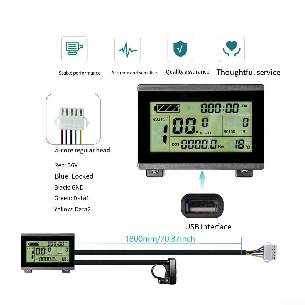 Bicicletta elettrica LCD Display Pannello Strumenti Per KT-LCD3 Compatibile 24V 36V 48V Include 5 Pin SM e Connettore USB per KT Controller
