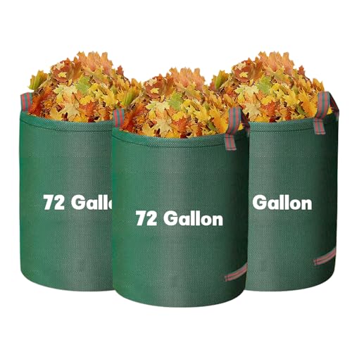 Reusable Yard Waste Bags - 3 Pack, 72 Gallon Lawn Bags with Reinforced Handles, Ideal for Grass, Leaves, and Yard Waste - Durable and Garden Waste Bags, Collapsible Lawn Leaf Bag, Leaf Bag Stand Up.