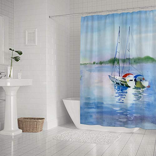 Rideau de douche imperméable voiliers en polyester 168x183 cm