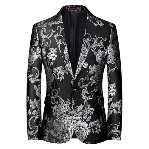 Mens Slim Fit Blazer Single Breasted Party Floral Suit Jacket 1 Button Sport Coat