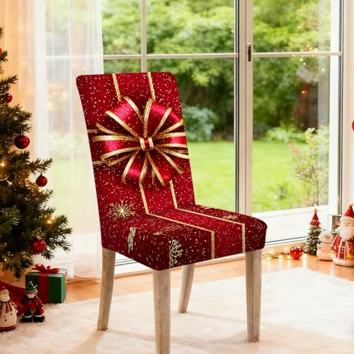 Image of Nuxovilar 2PCS Red Gold Bow Elegant Stretch Chair Covers 23.6x70in