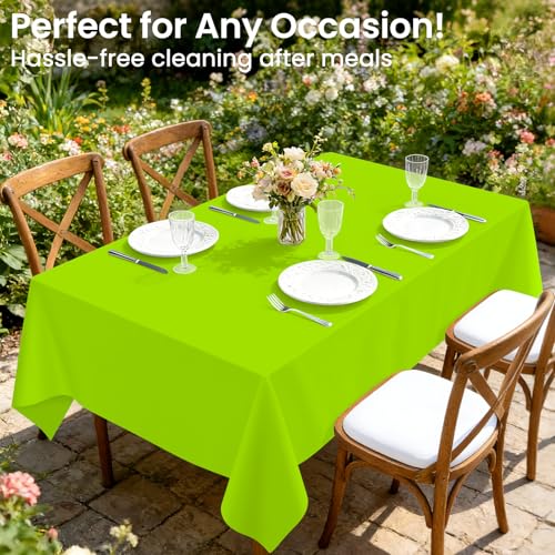 Image of LANLISA 4 Pack Lime Green Plastic Table Cloth Disposable, 54 x 108 Inch Rectangle Tablecloth, Halloween, Summerween Decor, Christmas Decorations Tablecloths, Plastic Cover