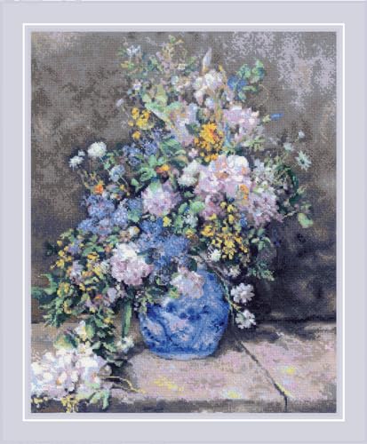 Image of RIOLIS - Spring Bouquet According to P.A.Renoir 2137, Cross Stitch Kits 15 inch x 19 inch, Cross Stitch Kits for Adults, Floral Counted Cross Stitch Kits, Embroidery Kit for Beginners & Advanced