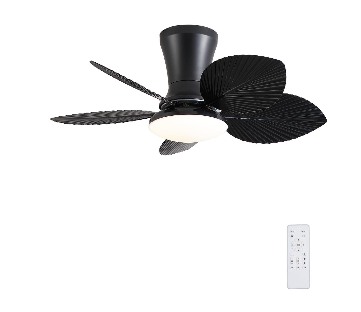 HXYSXHJUO 76CM Small Kids Ceiling Fans with Lights and Remote Reversible DC Motor 6 Speeds Dimmable Quiet Fan Light Smart Modern LED Chandelier A for Bedroom-Black
