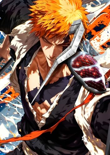 Image of NIJUKA Anime Printed A4 Size Metal sheet Poster For Home And Room Decoration | For Anime Art Fans Boys And Girls (Ichigo Korosaki Bankai User)