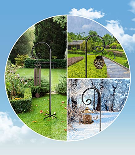 Koutemie 92 Inch Outdoor Shepherd Hook For Hanging Plant, Adjustable Heavy Duty Bird Feeder Pole With 5 Prong Base For Solar Lanterns, Black & 2 Packs #TOP5