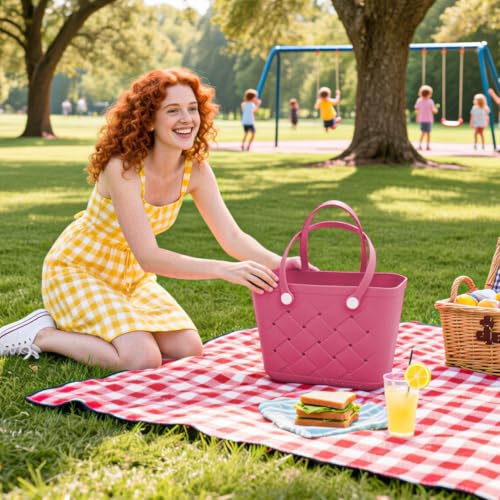 Afwerirc Rubber Beach Bag for Women, Waterproof Sandproof Large Tote, Lightweight Non-Slip Base, Bolso de Playa3