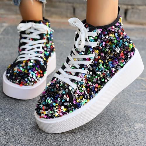 Womens Glitter Sneakers Casual Lace up Sneakers Sparkly Shoes Rhinestone Bling Wedding Bridal Shiny Sequin Shoes4